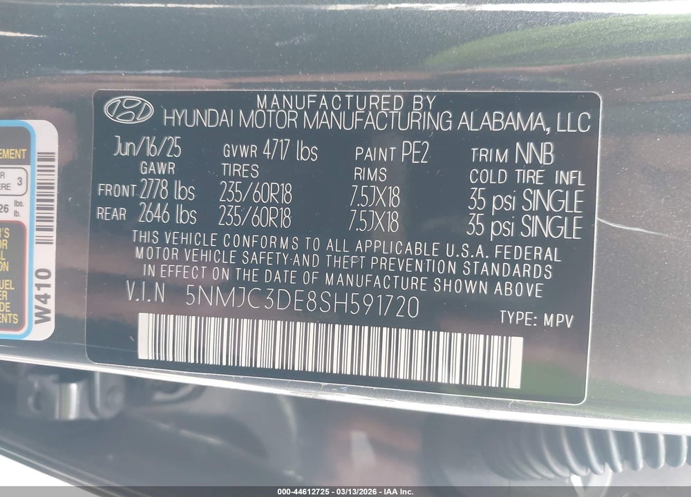 2025 HYUNDAI TUCSON SEL CONVENIENCE VIN: 5NMJC3DE8SH591720
