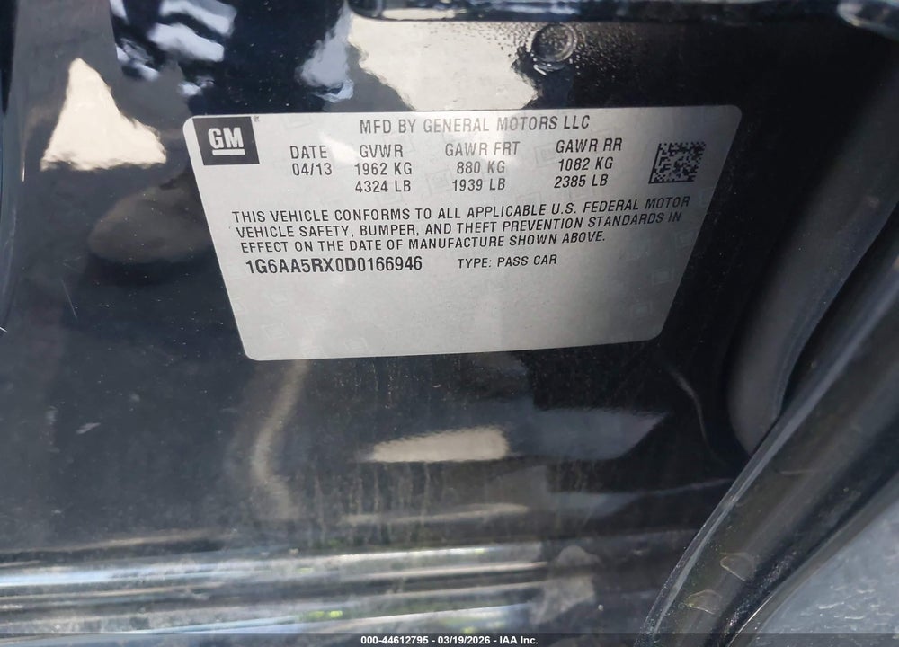 2013 CADILLAC ATS STANDARD VIN: 1G6AA5RX0D0166946