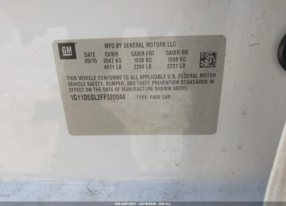 2015 CHEVROLET MALIBU 2LT VIN: 1G11D5SL2FF320044