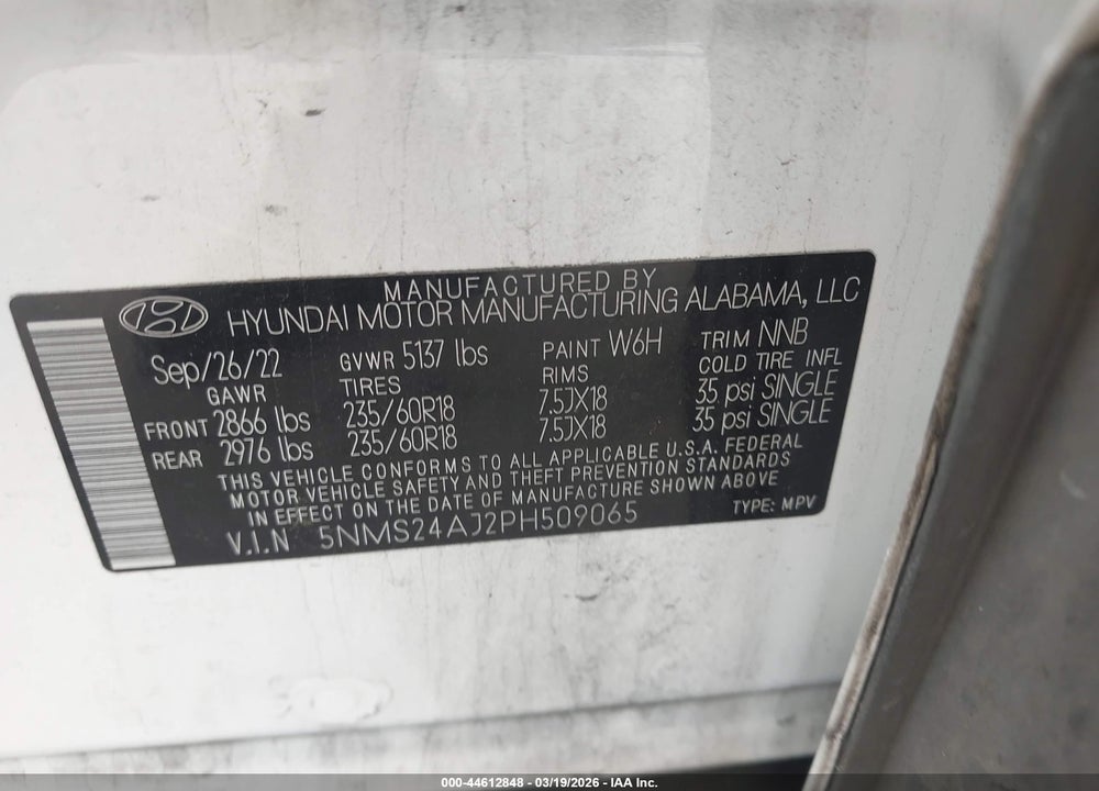 2023 HYUNDAI SANTA FE SEL VIN: 5NMS24AJ2PH509065