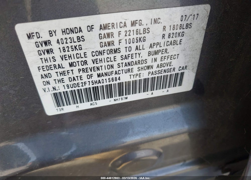2017 ACURA ILX PREMIUM PACKAGE/TECHNOLOGY PLUS PACKAGE VIN: 19UDE2F75HA015684
