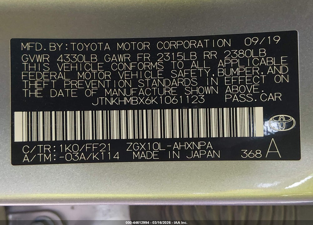2019 TOYOTA C-HR XLE VIN: JTNKHMBX6K1061123