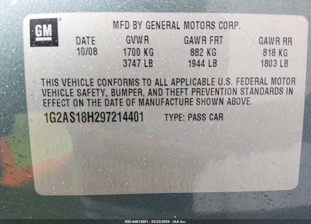 2009 PONTIAC G5 VIN: 1G2AS18H297214401