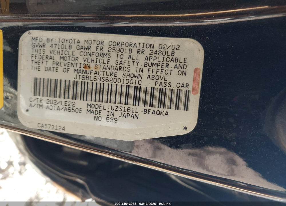 2002 LEXUS GS 430 VIN: JT8BL69S620010010