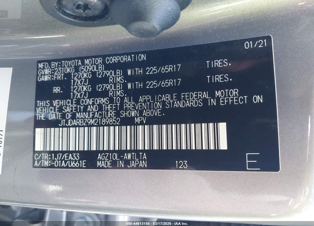 2021 LEXUS NX 300 VIN: JTJDARBZ9M2189852