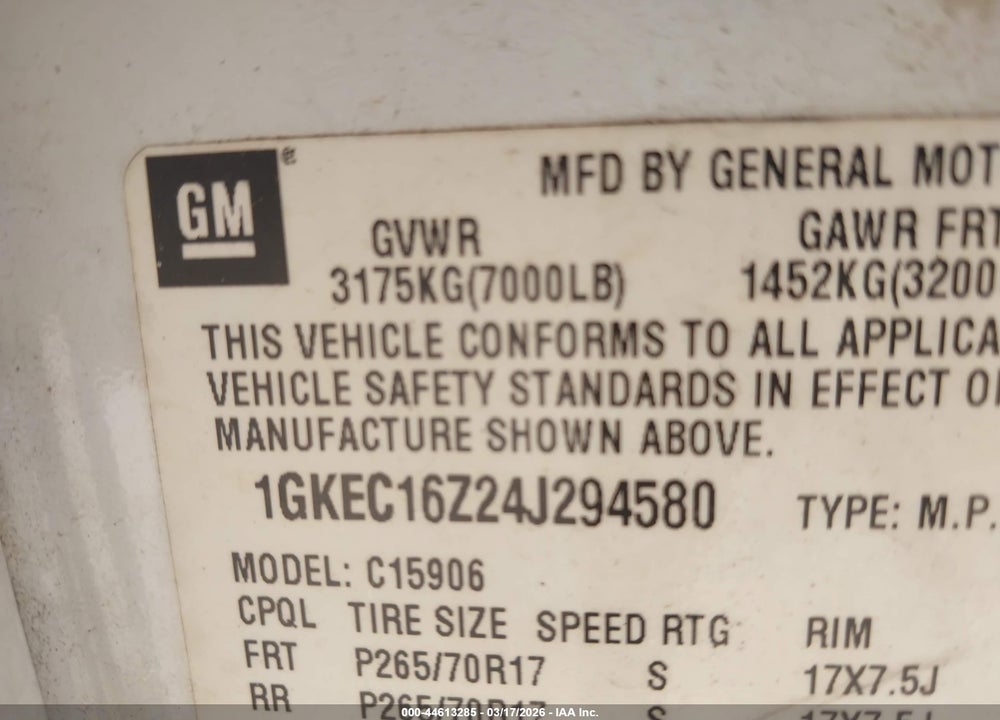 2004 GMC YUKON XL 1500 SLT VIN: 1GKEC16Z24J294580