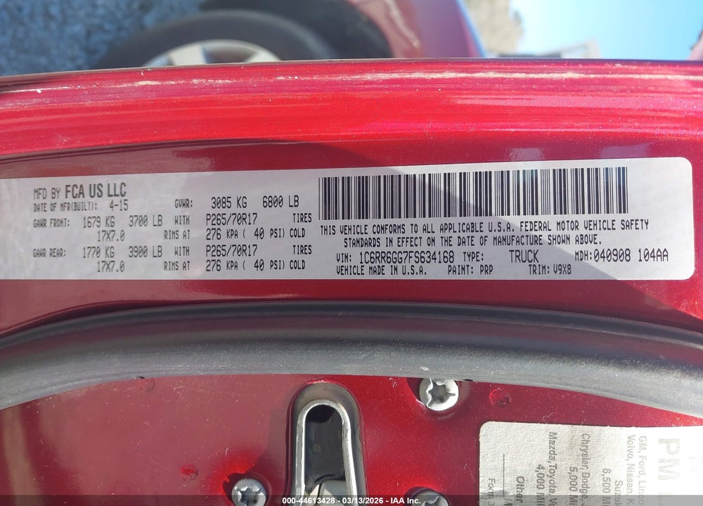 2015 RAM 1500 SLT VIN: 1C6RR6GG7FS634168