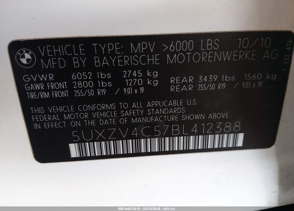 2011 BMW X5 XDRIVE35I/XDRIVE35I PREMIUM/XDRIVE35I SPORT ACTIVITY VIN: 5UXZV4C57BL412388