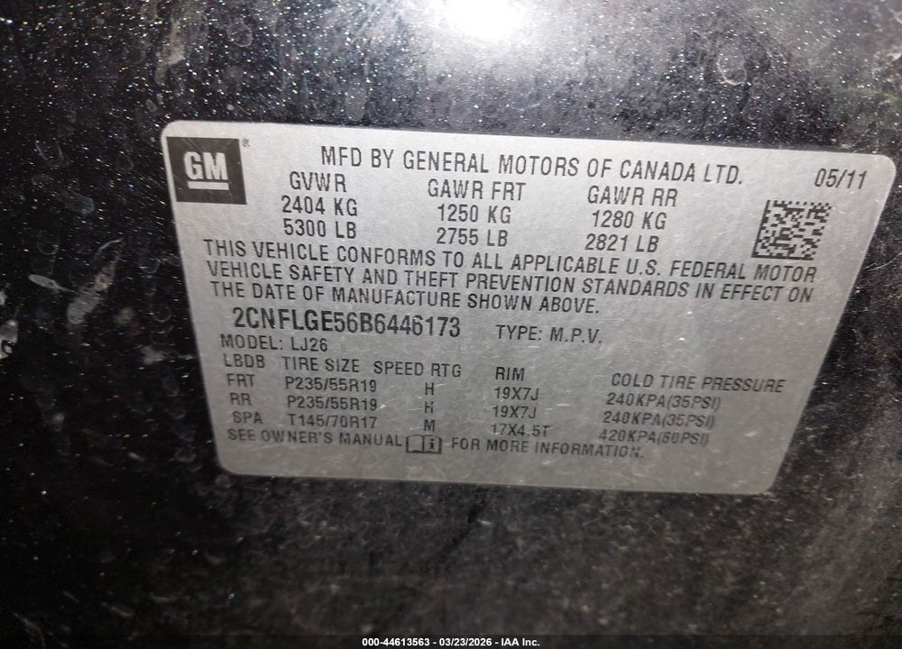 2011 CHEVROLET EQUINOX LTZ VIN: 2CNFLGE56B6446173