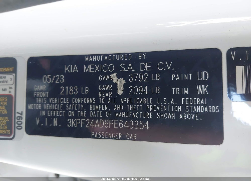 2023 KIA FORTE LX VIN: 3KPF24AD6PE643354