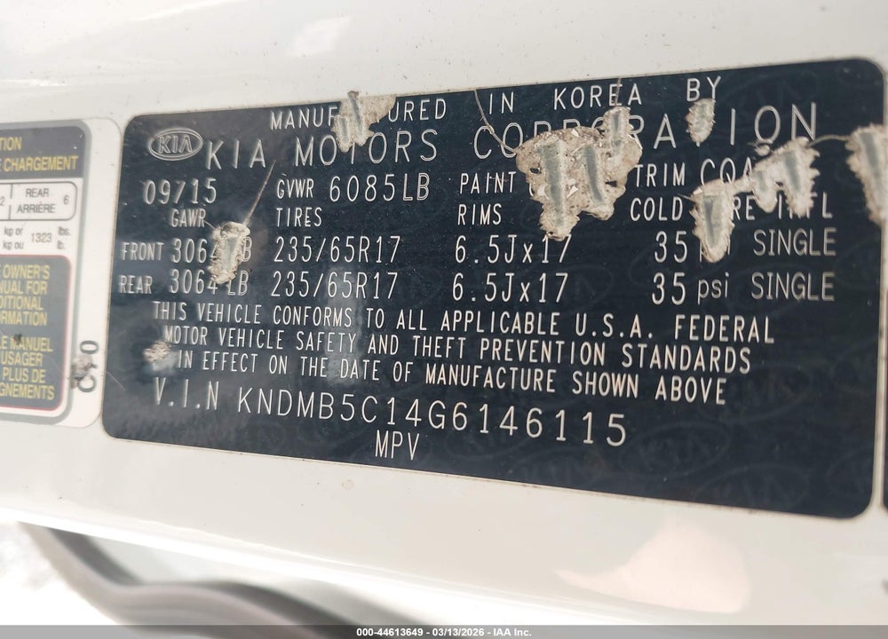2016 KIA SEDONA LX VIN: KNDMB5C14G6146115