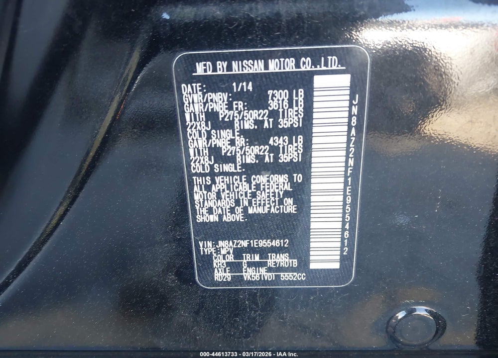 2014 INFINITI QX80 VIN: JN8AZ2NF1E9554612