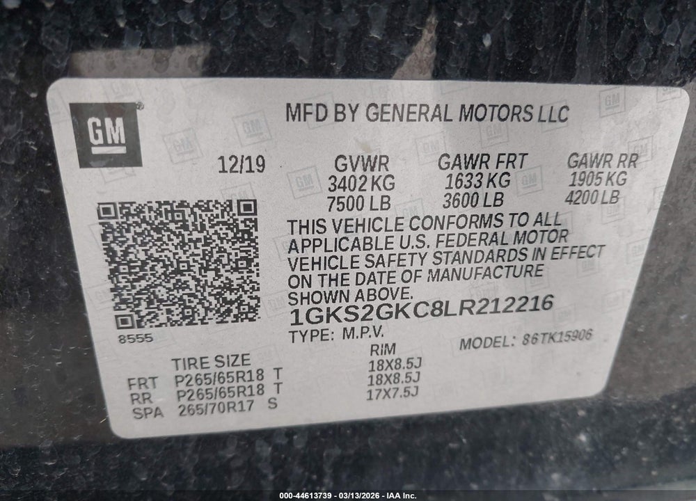 2020 GMC YUKON XL 4WD SLT VIN: 1GKS2GKC8LR212216