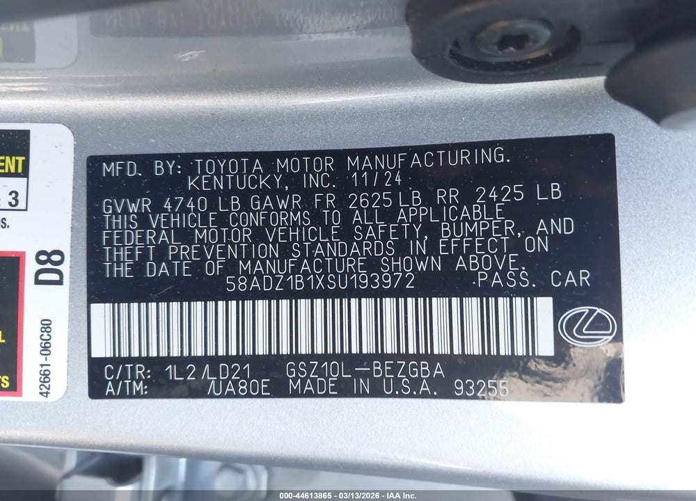 2025 LEXUS ES 350 VIN: 58ADZ1B1XSU193972