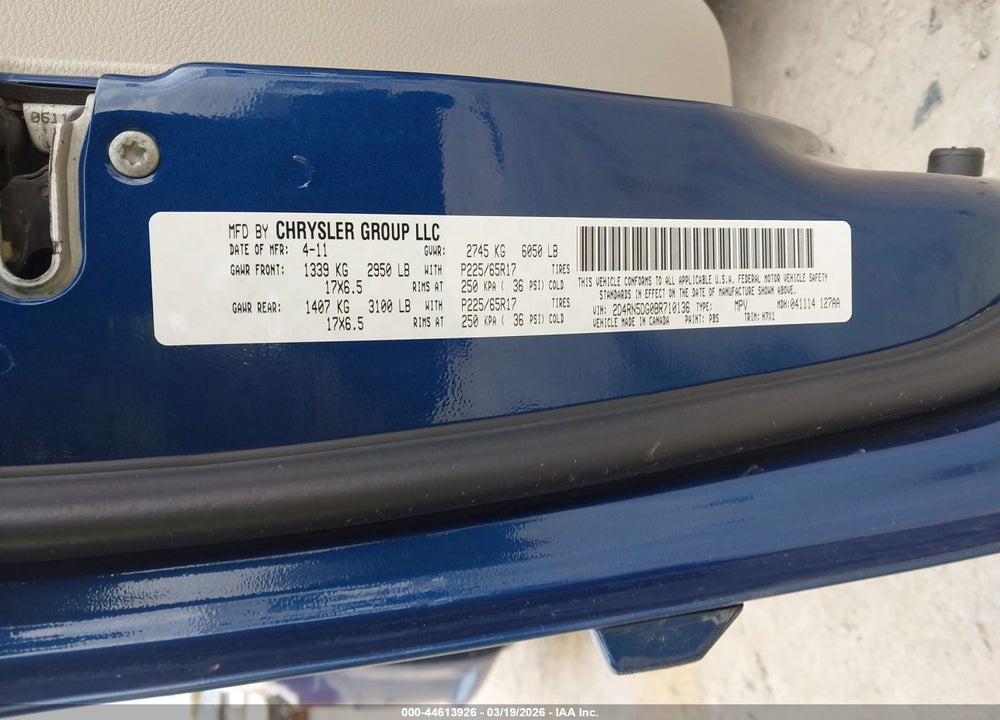 2011 DODGE GRAND CARAVAN CREW VIN: 2D4RN5DG0BR710136