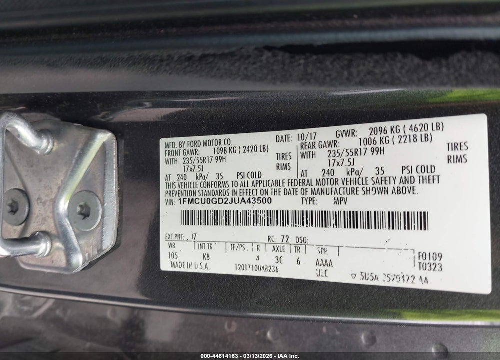 2018 FORD ESCAPE SE VIN: 1FMCU0GD2JUA43500