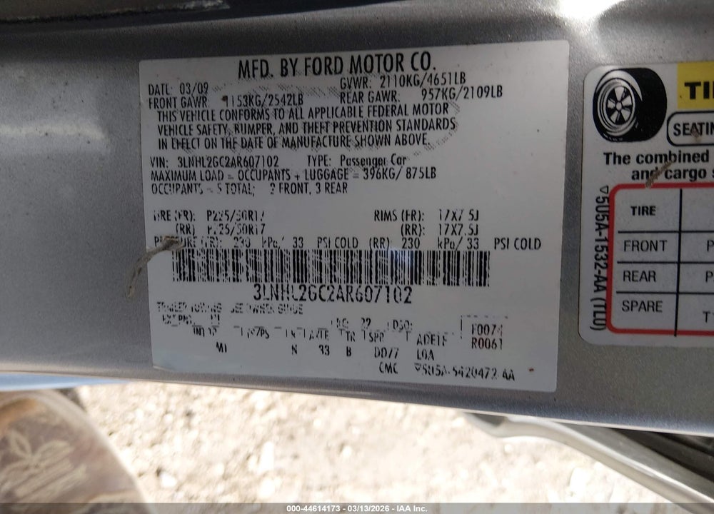 2010 LINCOLN MKZ VIN: 3LNHL2GC2AR607102