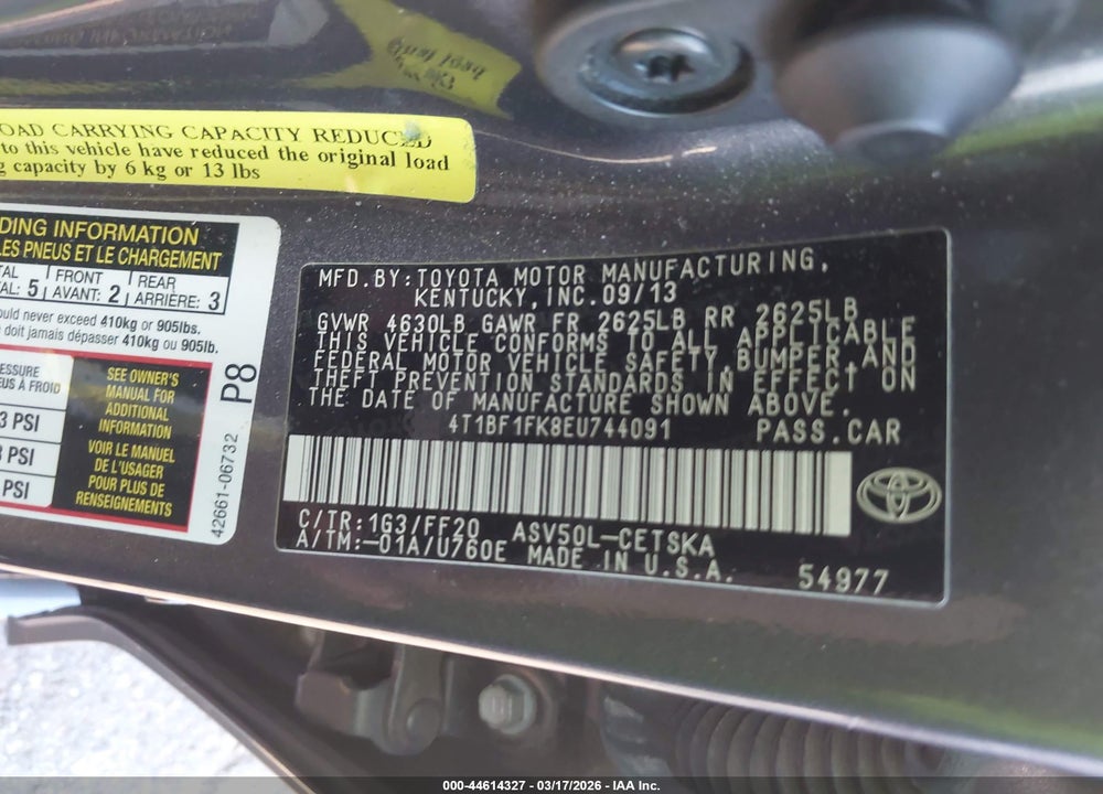 2014 TOYOTA CAMRY SE SPORT VIN: 4T1BF1FK8EU744091