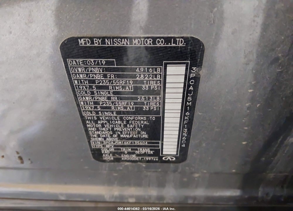 2019 INFINITI QX50 LUXE VIN: 3PCAJ5M16KF135604