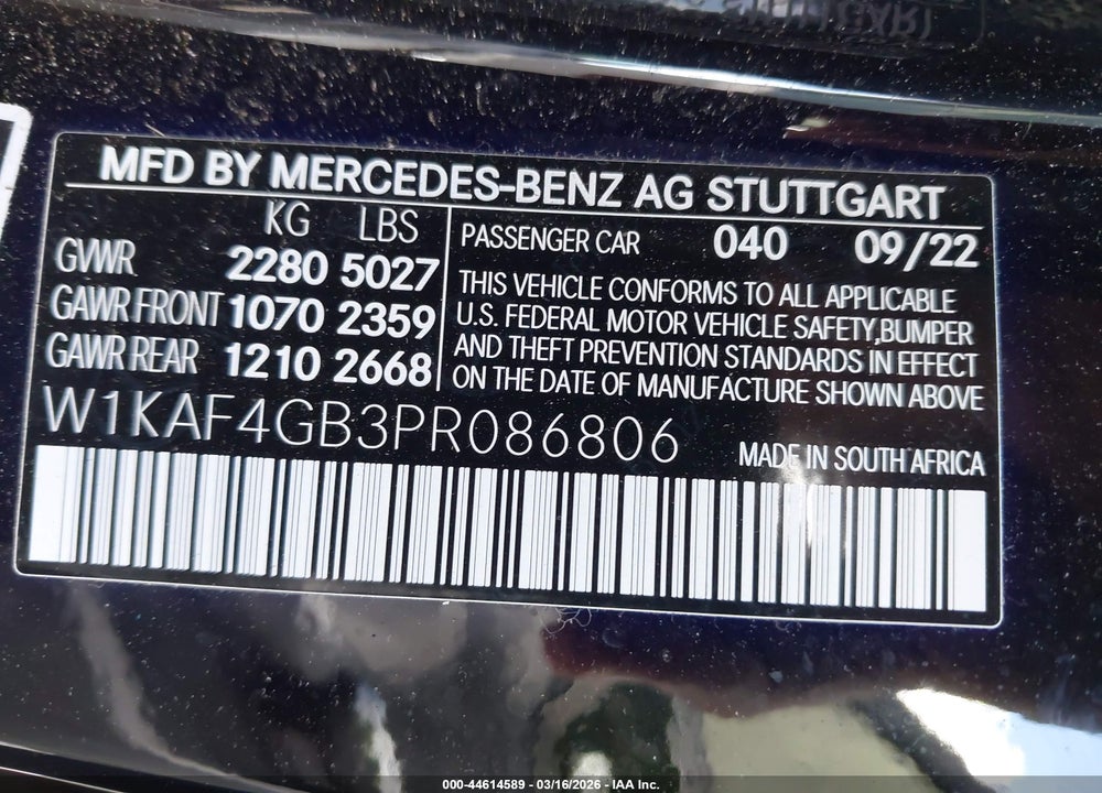 2023 MERCEDES-BENZ C 300 SEDAN VIN: W1KAF4GB3PR086806