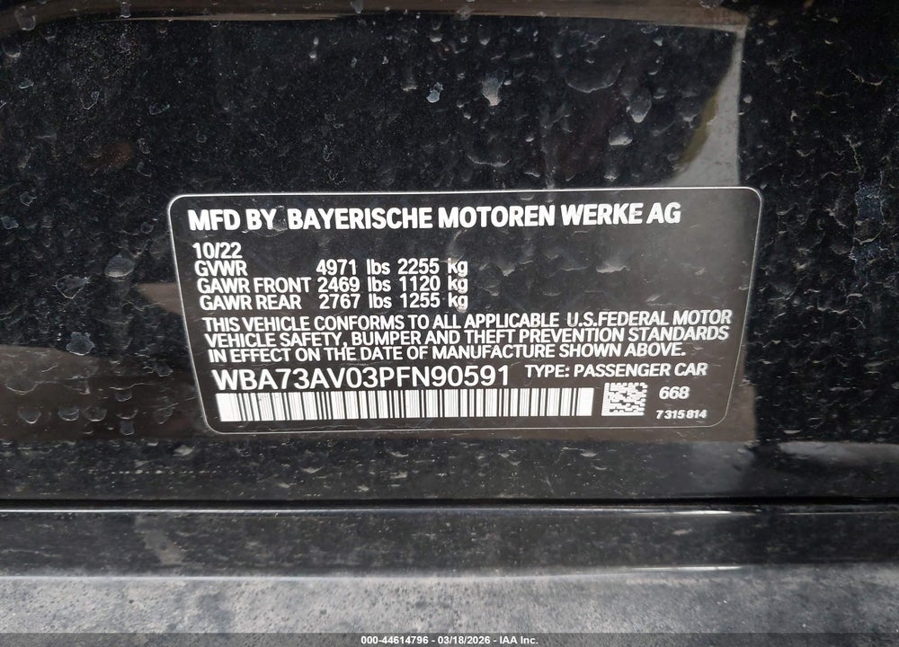 2023 BMW 430I GRAN COUPE XDRIVE VIN: WBA73AV03PFN90591