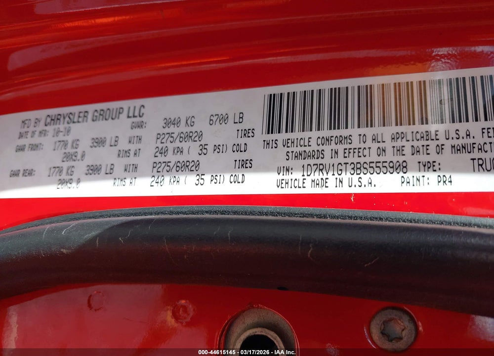 2011 RAM 1500 SLT VIN: 1D7RV1GT3BS555908