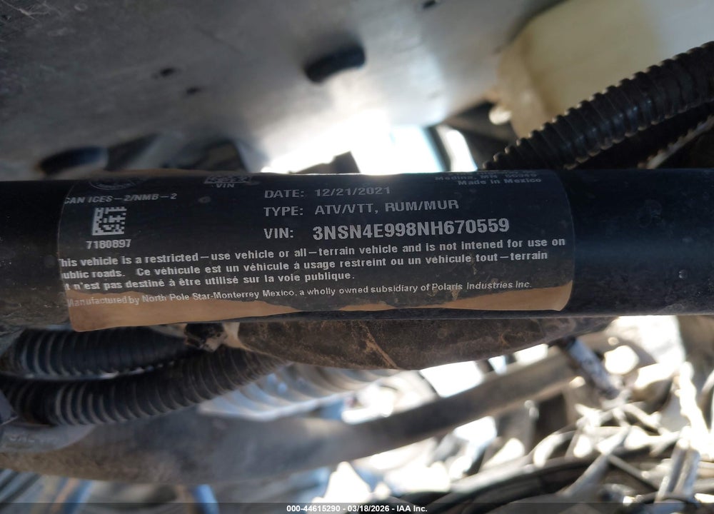 2022 POLARIS RZR XP 4 1000 VIN: 3NSN4E998NH670559