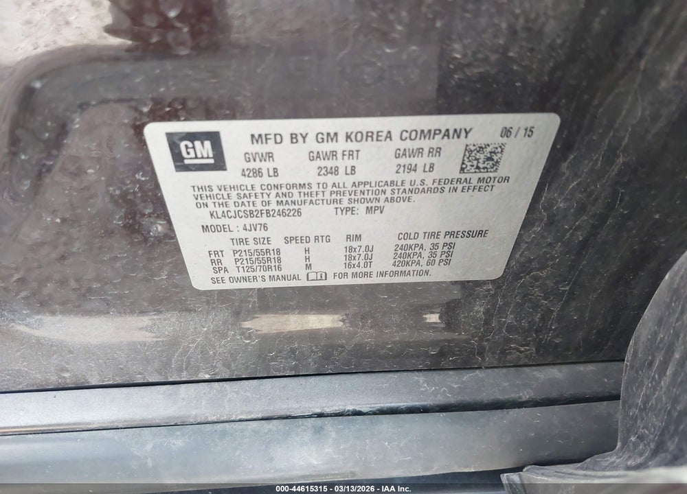 2015 BUICK ENCORE LEATHER VIN: KL4CJCSB2FB246226