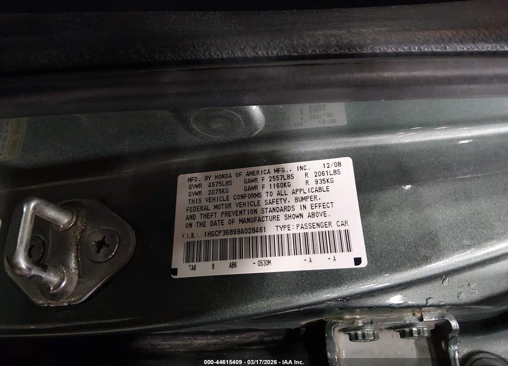 2009 HONDA ACCORD 3.5 EX-L VIN: 1HGCP36899A028461