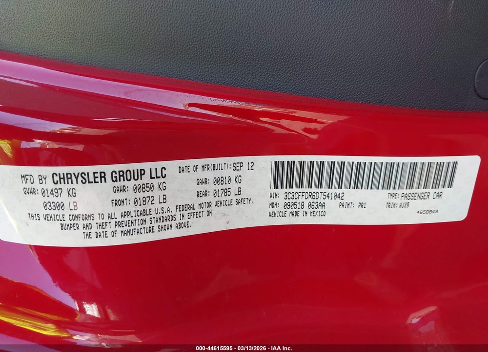 2013 FIAT 500C POP VIN: 3C3CFFDR6DT541042