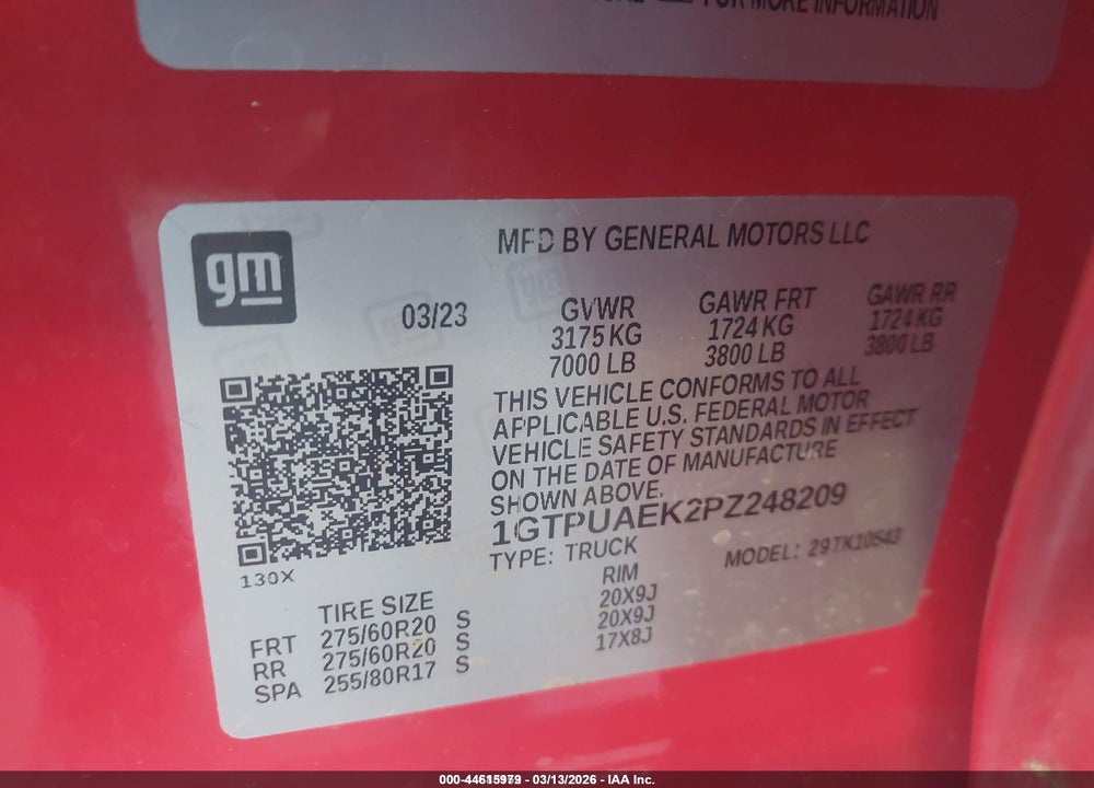 2023 GMC SIERRA 1500 4WD  SHORT BOX PRO VIN: 1GTPUAEK2PZ248209