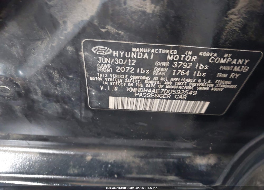 2013 HYUNDAI ELANTRA LIMITED VIN: KMHDH4AE7DU592549