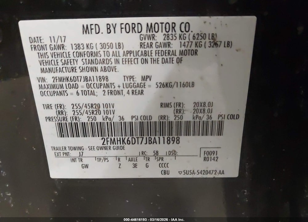 2018 FORD FLEX LIMITED VIN: 2FMHK6DT7JBA11898
