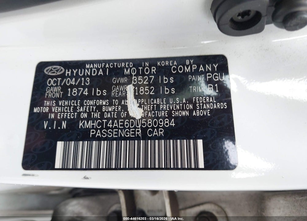 2013 HYUNDAI ACCENT GLS VIN: KMHCT4AE6DU580984