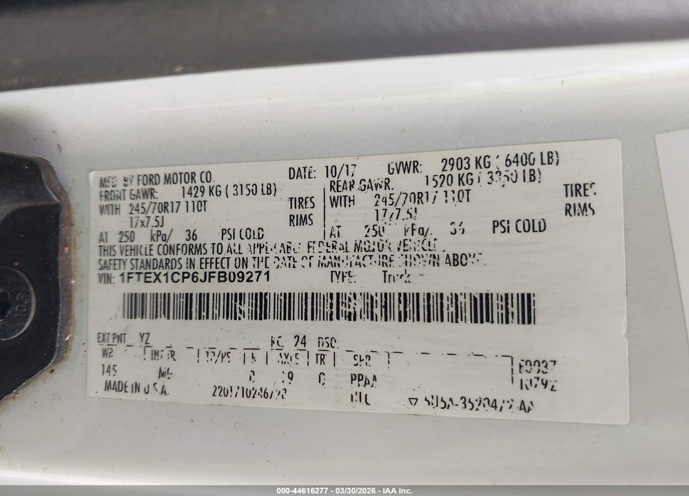 2018 FORD F-150 XLT VIN: 1FTEX1CP6JFB09271
