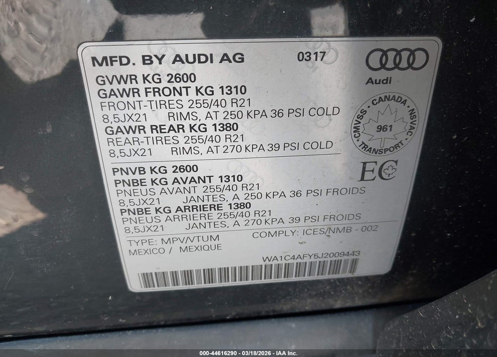 2018 AUDI SQ5 3.0T PREMIUM PLUS VIN: WA1C4AFY5J2009443