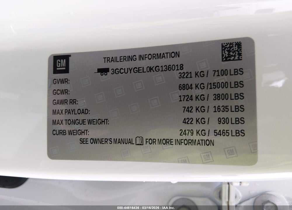 2019 CHEVROLET SILVERADO 1500 LTZ VIN: 3GCUYGEL0KG136018