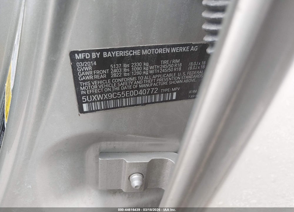 2014 BMW X3 XDRIVE28I VIN: 5UXWX9C55E0D40772