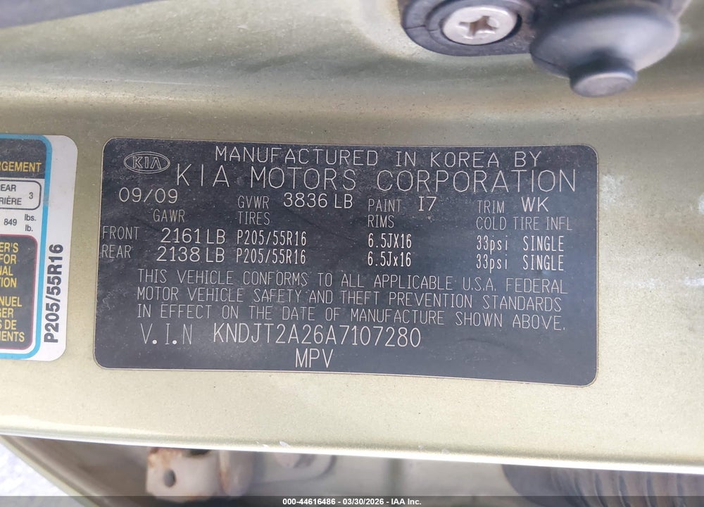 2010 KIA SOUL + VIN: KNDJT2A26A7107280
