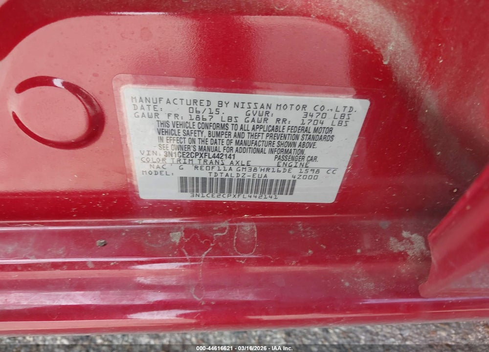 2015 NISSAN VERSA NOTE SV VIN: 3N1CE2CPXFL442141