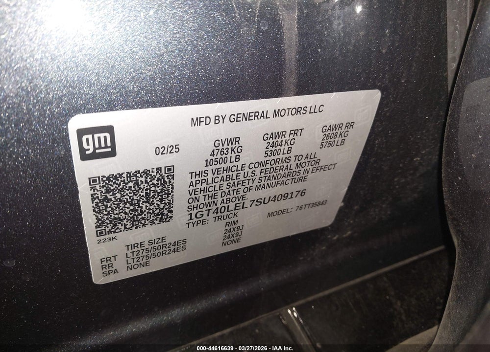 2025 GMC SIERRA EV MAX RANGE DENALI VIN: 1GT40LEL7SU409176