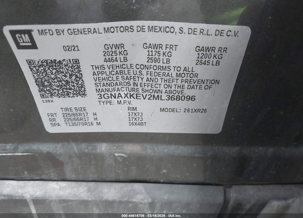 2021 CHEVROLET EQUINOX FWD LT VIN: 3GNAXKEV2ML368096