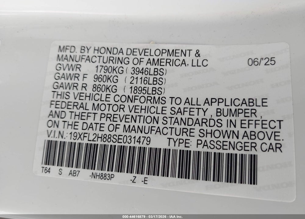 2025 HONDA CIVIC SEDAN SPORT VIN: 19XFL2H88SE031479