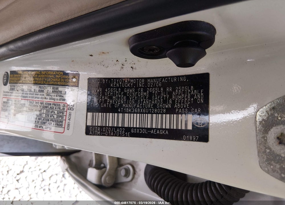 2006 TOYOTA AVALON XLS VIN: 4T1BK36BX6U128028
