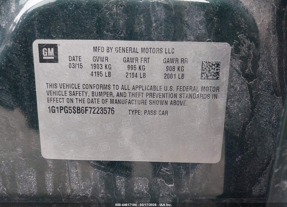 2015 CHEVROLET CRUZE LTZ VIN: 1G1PG5SB6F7223576