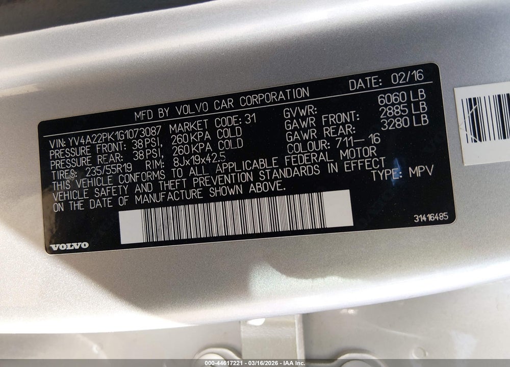 2016 VOLVO XC90 T6 MOMENTUM VIN: YV4A22PK1G1073087