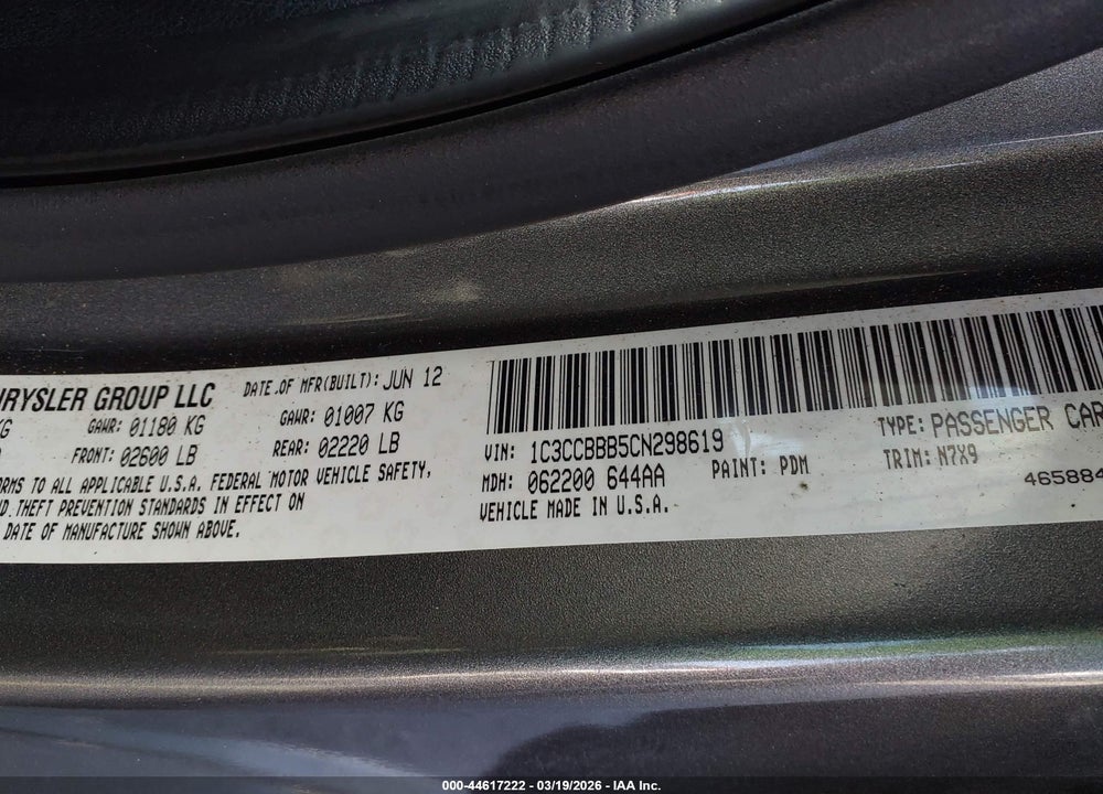 2012 CHRYSLER 200 TOURING VIN: 1C3CCBBB5CN298619