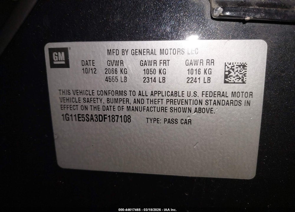 2013 CHEVROLET MALIBU 2LT VIN: 1G11E5SA3DF187108
