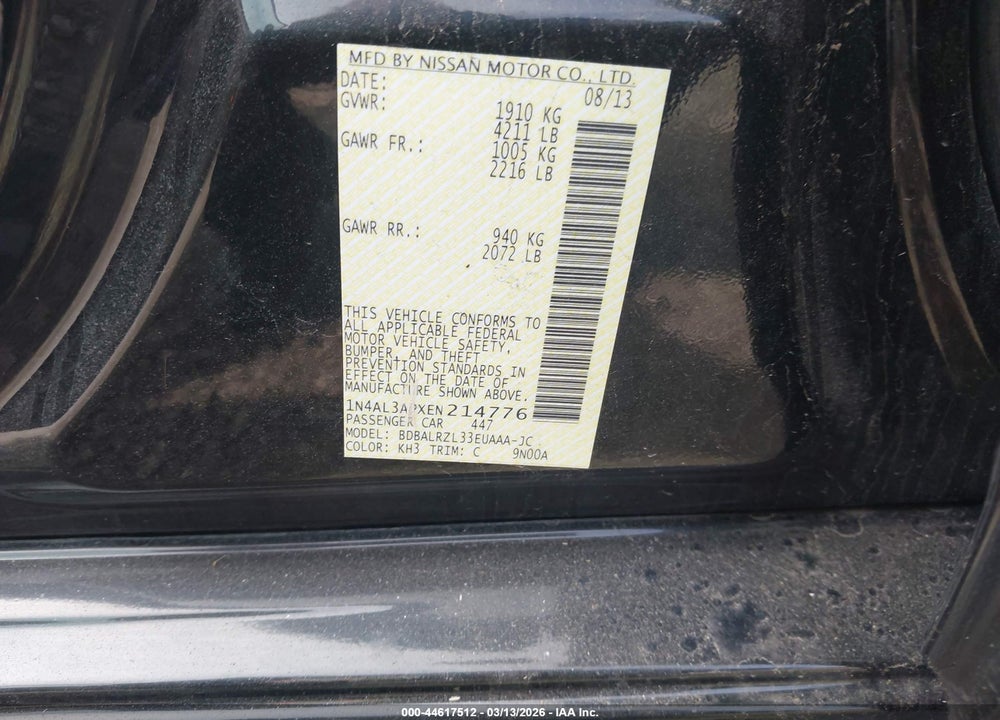 2014 NISSAN ALTIMA 2.5 VIN: 1N4AL3APXEN214776