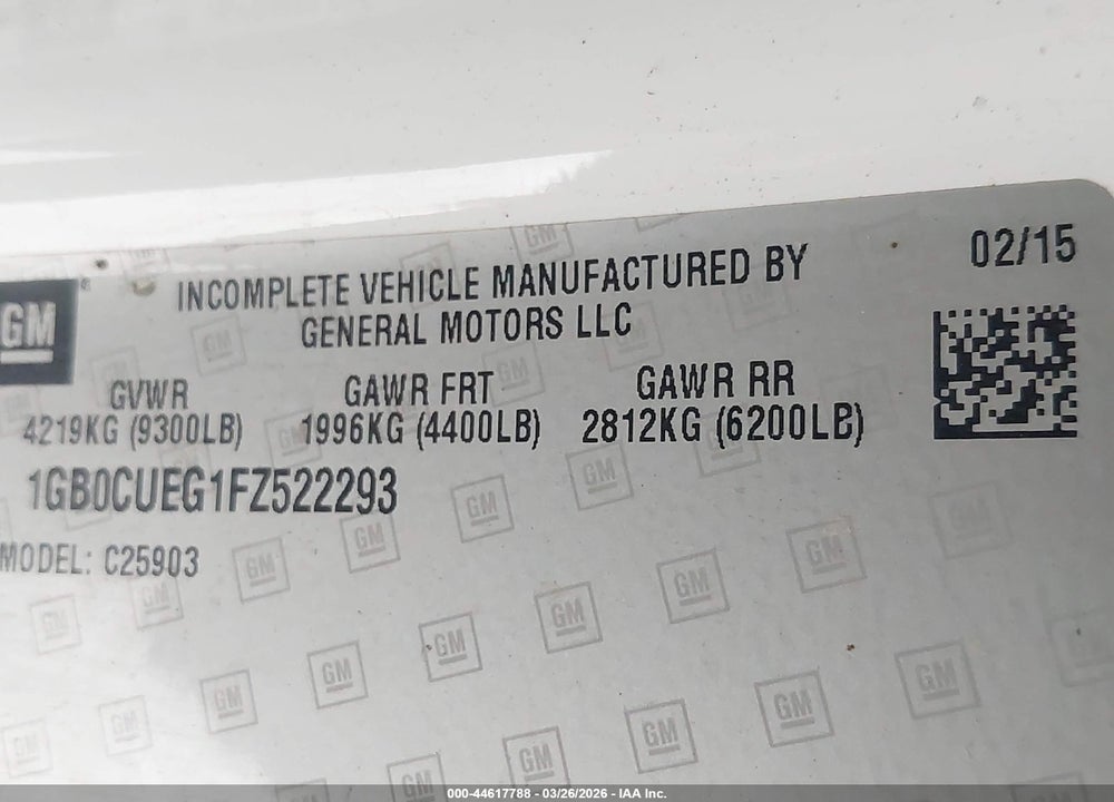 2015 CHEVROLET SILVERADO 2500HD WT VIN: 1GB0CUEG1FZ522293